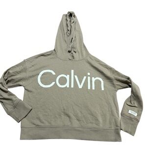 Calvin Klein Tan Cropped Hoodie Women’s Size Large Athletic Workout Gym